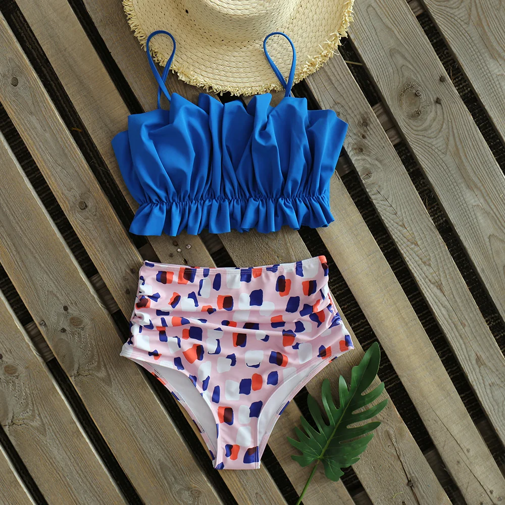 Комплект бикини с высокой талией новинка 2020 сексуальный купальник принтом