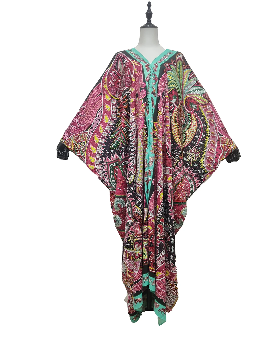

Abaya 2021 Traditional Summer Silk Batwing Sleeve Muslim Women Maxi Dress Free Size Afrian Women 's Bohemian Kaftan Dresses