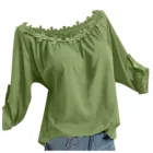 2021 летняя одежда для женщин, топ, Женские однотонные футболки с цветочным принтом, свободная рубашка с открытыми плечами и пуговицами, топы, женские футболки