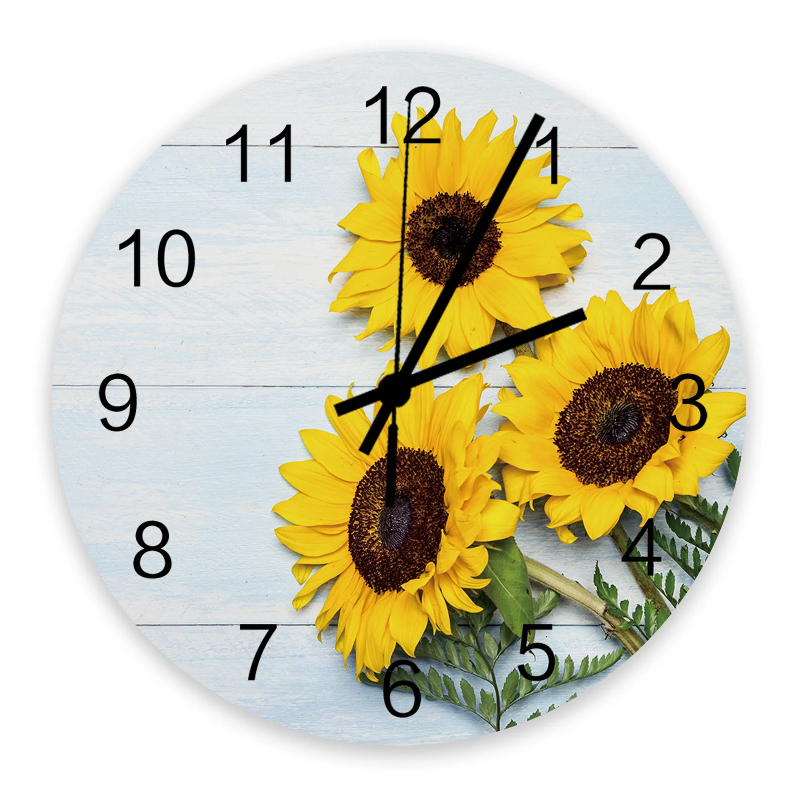 

Деревянные настенные часы с листьями подсолнуха, цифровые украшения для дома, гостиной