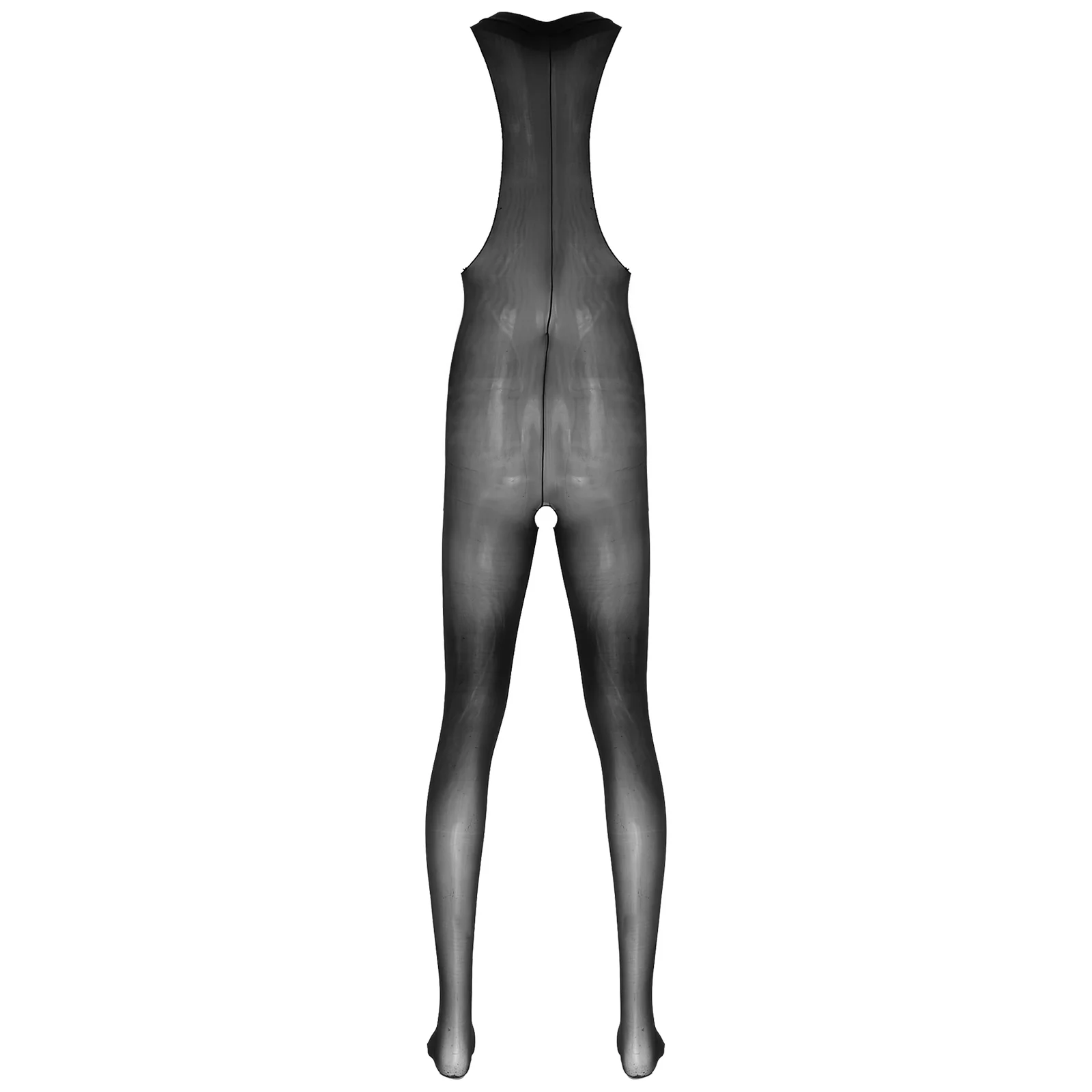 Мужское прозрачное боди с круглым вырезом глянцевое трико без рукавов вырезами