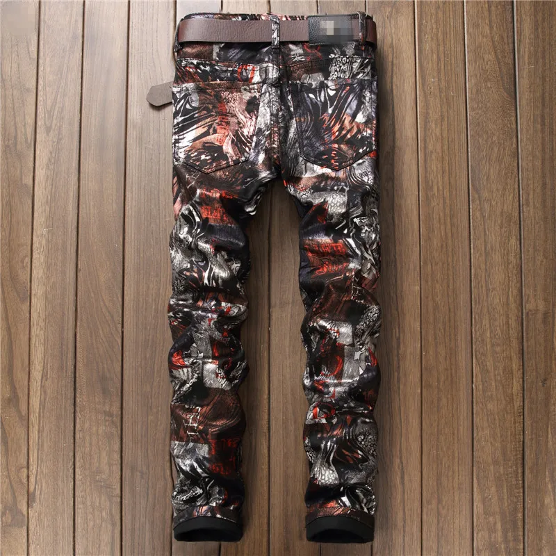 Idopy мужские джинсы с покрытием в стиле панк вощеным принтом модные дизайнерские