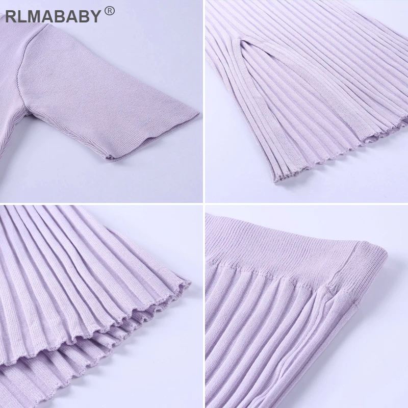 

RLMABABY Sexy Knitted Outfit Set Short Sleeve Cropped Tshirt High Waist Midi Skirts 2 Piece Set Casual Split Women Two Piece Set