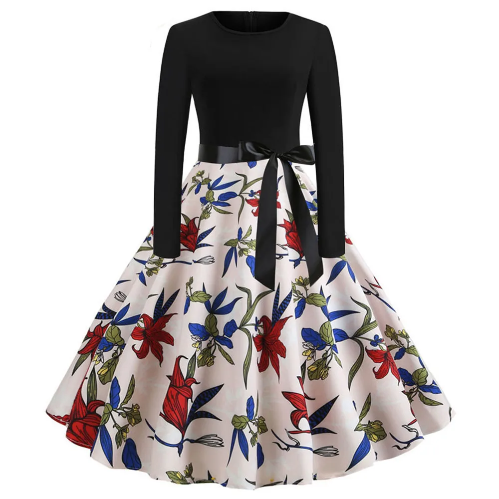 JY14369 Robe noel femme зимние платья для женщин с длинным рукавом и принтом Винтаж Pinup рокабилли Год Вечерние Платье на День святого Валентина Черный Vestido 3XL - Цвет: JY14369