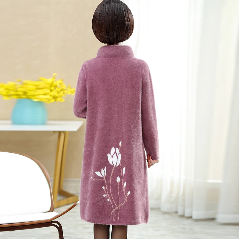 Женское длинное трикотажное пальто размера плюс 6XL имитация норкового кашемира