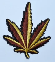 1x golden pot leaf tobacco boho hippie retro applique iron on patch %e2%89%88 7 5 9 cm