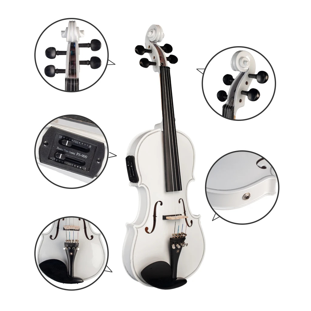 New 4 strings white Acoustic Violin Fiddle 4/4 Full Size Violin Solid Wood Body Ebony Accessories  Violin enlarge
