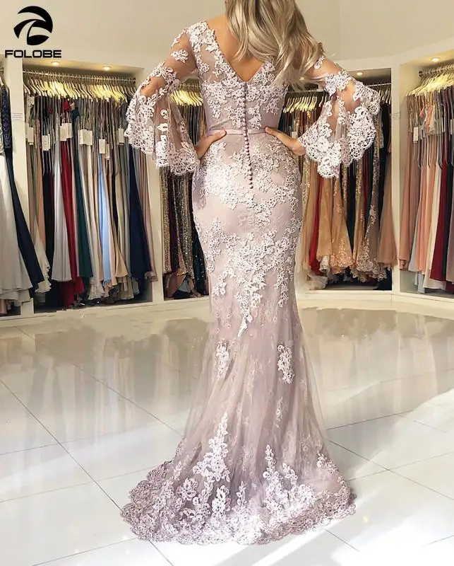 Элегантные мусульманские Вечерние платья с рукавами Vestidos Largos кружевные