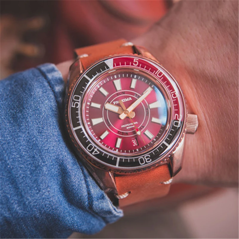 

Proxima Red Dial CuSn8 Bronze Dive Watch Automatic Mechanical Men Watches NH36 Sapphire Rubber With Sunburst Luminous Wristwatch