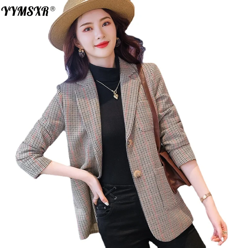 

90 Kg Large Size Office Women's Suit Business Wear High Quality Autumn and Winter 2021 New Single-breasted Plaid Ladies Jacket