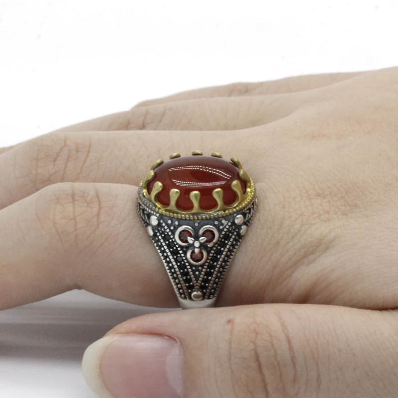 Мужское и женское кольцо из серебра 925 пробы с натуральным ониксом | Украшения