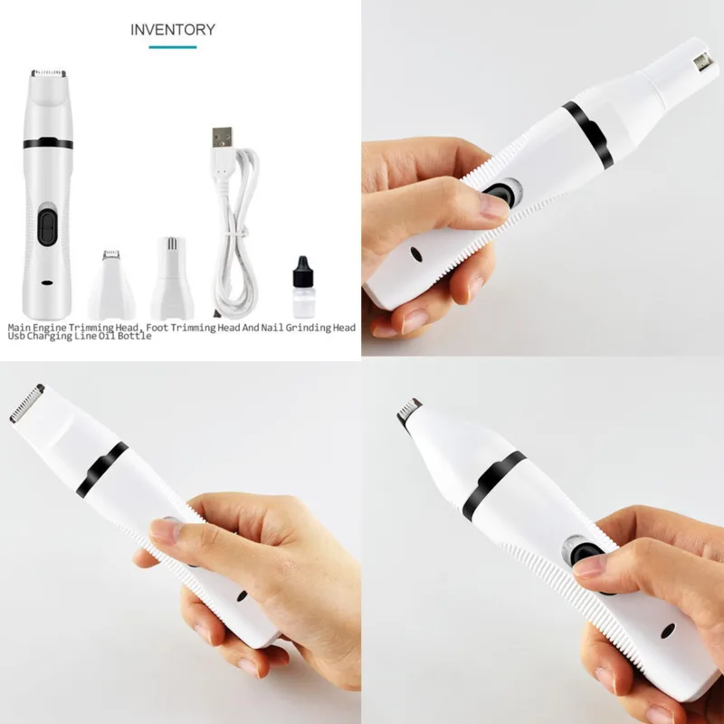 

3 IN 1 Pet Grooming Kit Rechargeable Pet Nail Clipper Dog Cat Hair Trimmer Paw Grinder Hair Cutter USB Painless Electric Machine