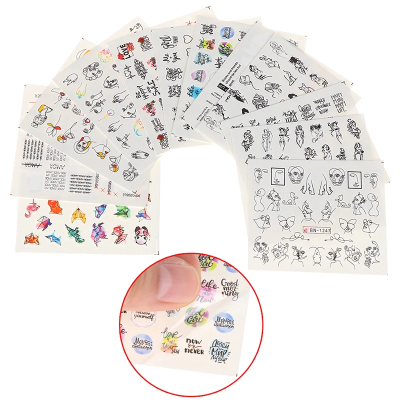 Красота дизайн ногтей Декор 10 листов букв абстрактные линии фотография