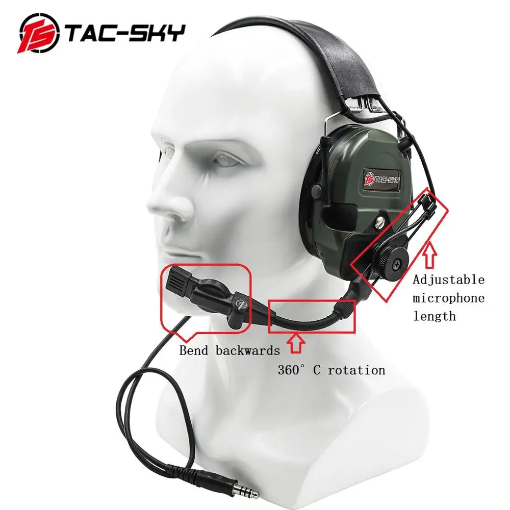 TAC-SKY Tactical headset TCI LIBERATOR  Silicone Earmuff Noise Reduction Pickup Outdoor Hunting Sports Military headset+u94ptt