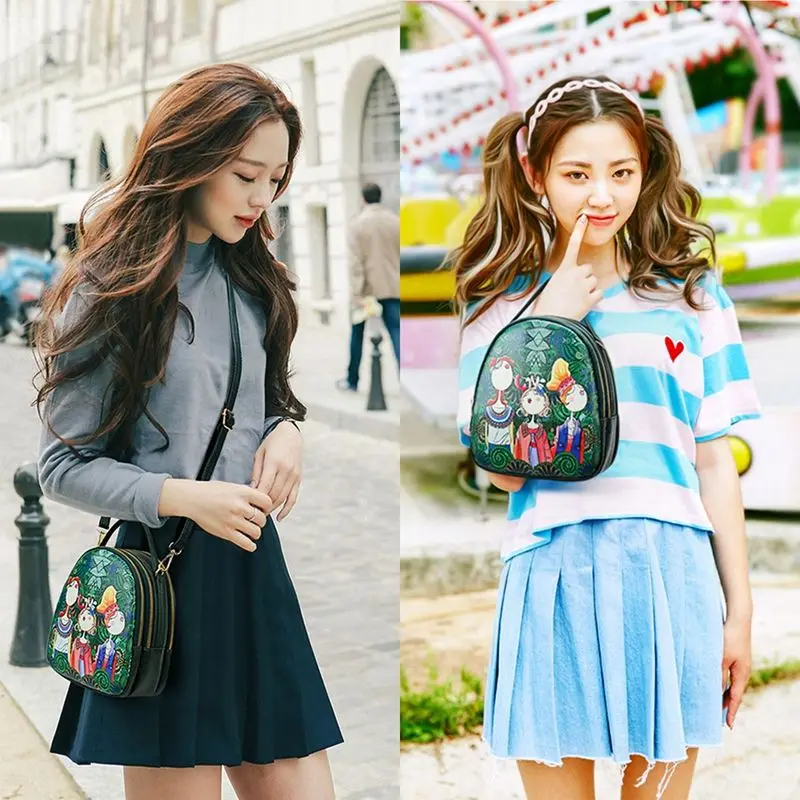 Ms. Сумка лоскутное лесная девушка печать зеленый искусственная кожа тенденции