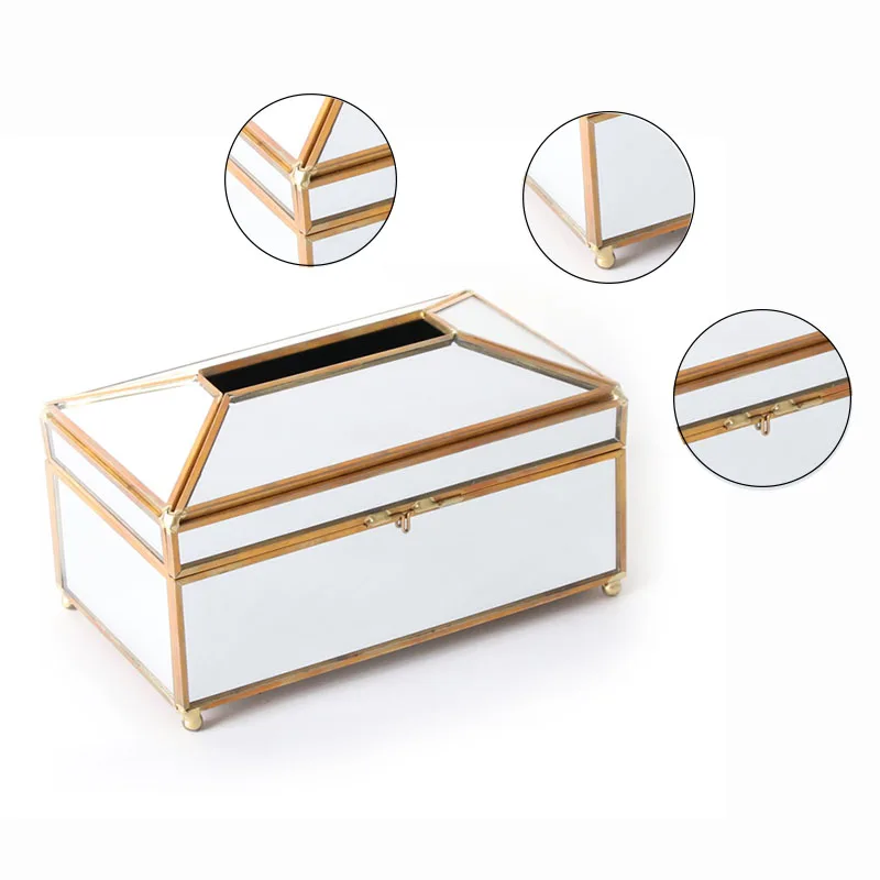 

LUDA Luxury European Style Practical Mirror Gl Tissue Box Waterproof Paper Towel Holder Dressing Table Tray Home Decor