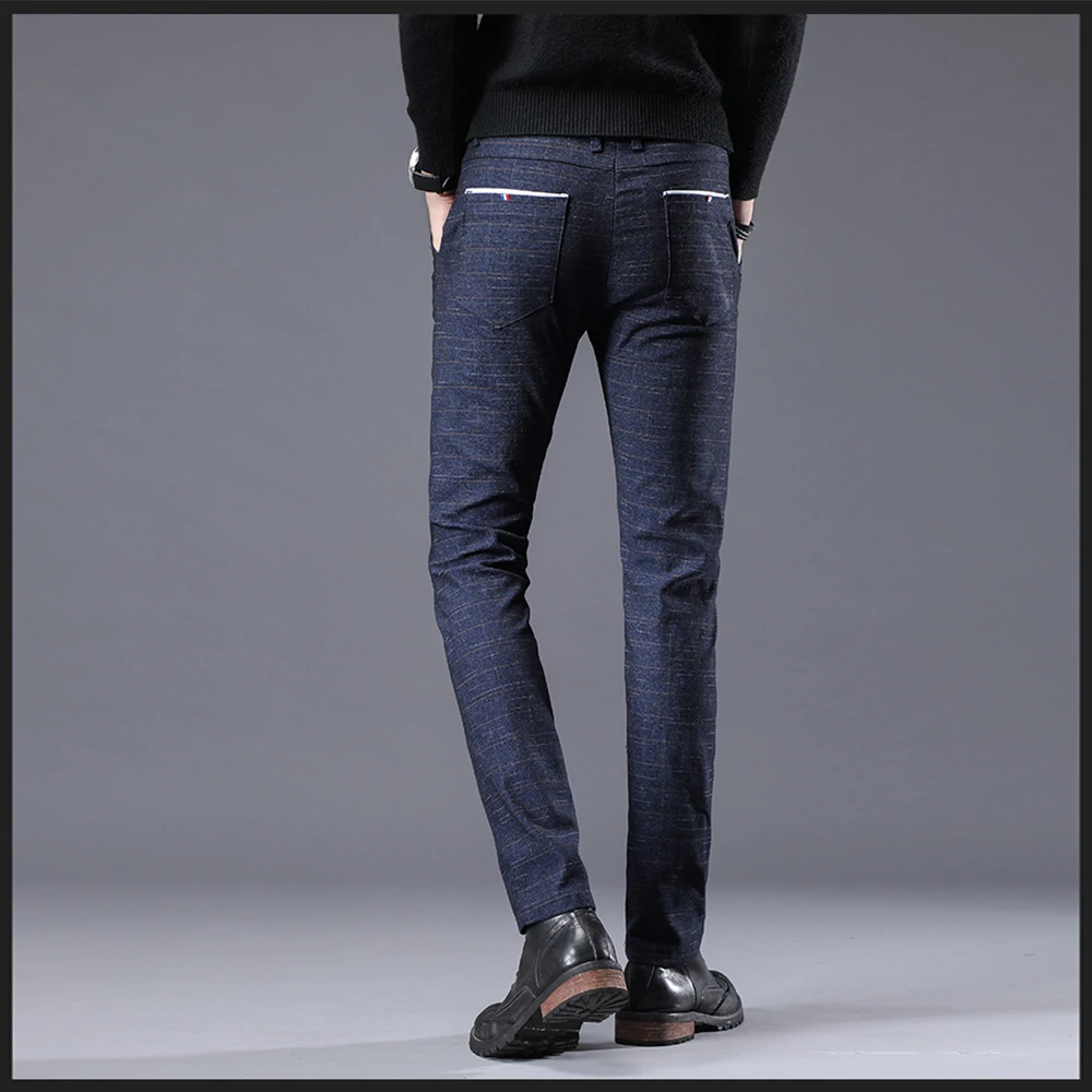 Мужские повседневные брюки для бега Классические облегающие в клетку хлопковые