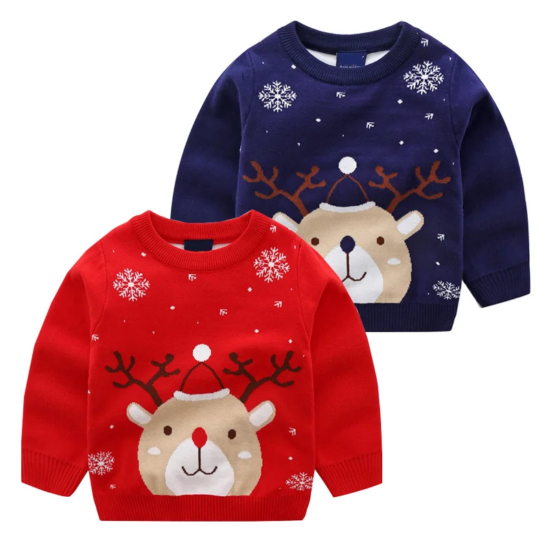 

Christmas Boys Sweaters Snowflowers Deer Girls Pullover Kids Knitted Wear Children Winter Clothes