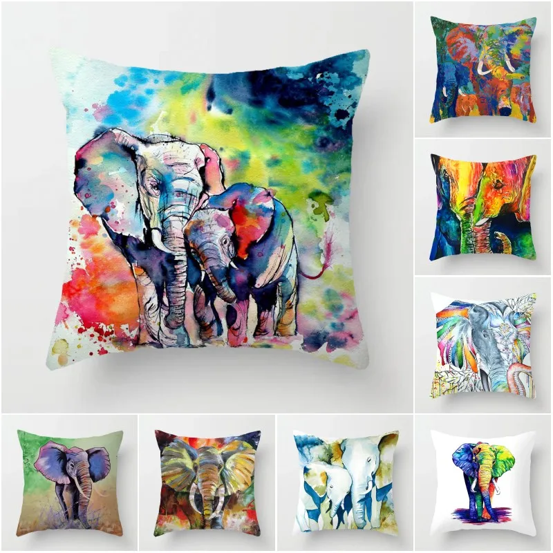 

Elephant Cushion Cover 45x45 Polyester Pillowcase Decorative Sofa Cushions Pillowcover Home Decor Pillow Cases KK02