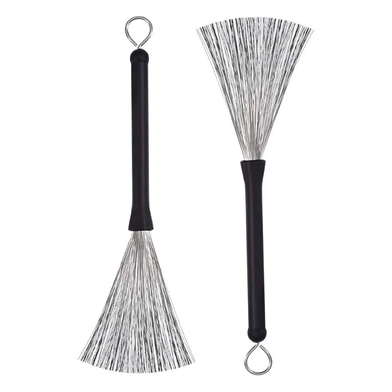 

New 2 Pcs Drum Sticks and Drum Brushes Set Retractable Wire Brushes for Bass Drum Accessories,Black and Yellow