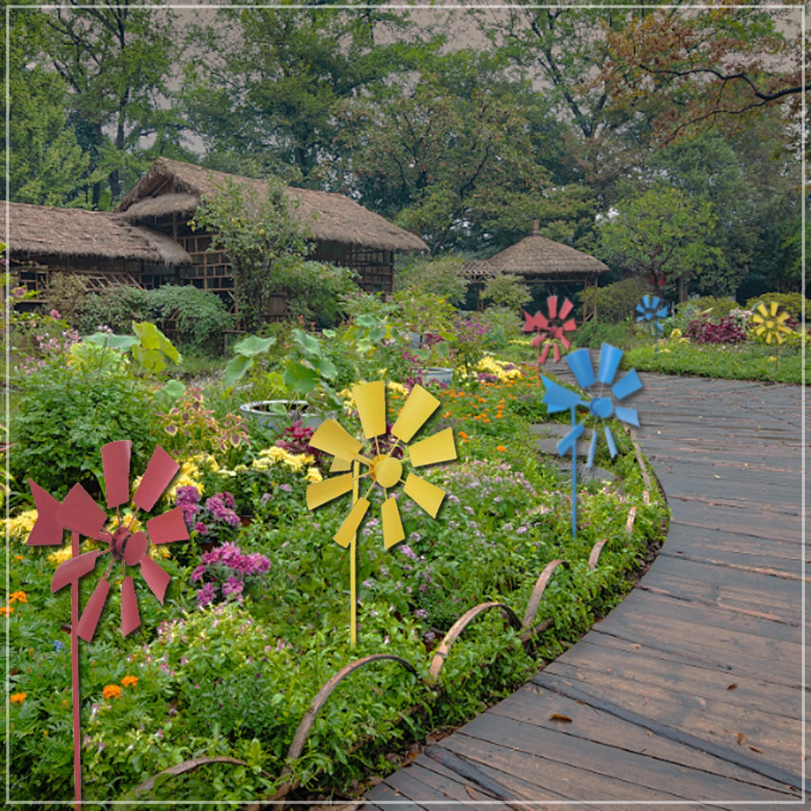 

Retro Windmill Spinner Garden Stake Pinwheel Outdoor Decor Metal Spinners Garden Windmill with Metal Blades WWO66