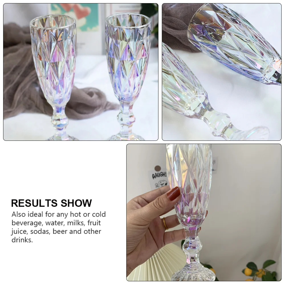 

6Pcs Retro Rhombus Relief Thickened Goblets Stem-cup Glass Champagne Glass