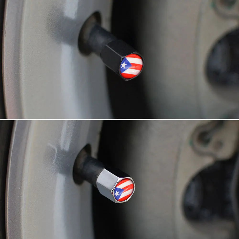 

4Pcs Zinc Alloy Puerto Rico flag Car Wheel Tire Valve Caps Air Cover+1Pcs Leather Buckle Wrench Car Styling Accessories