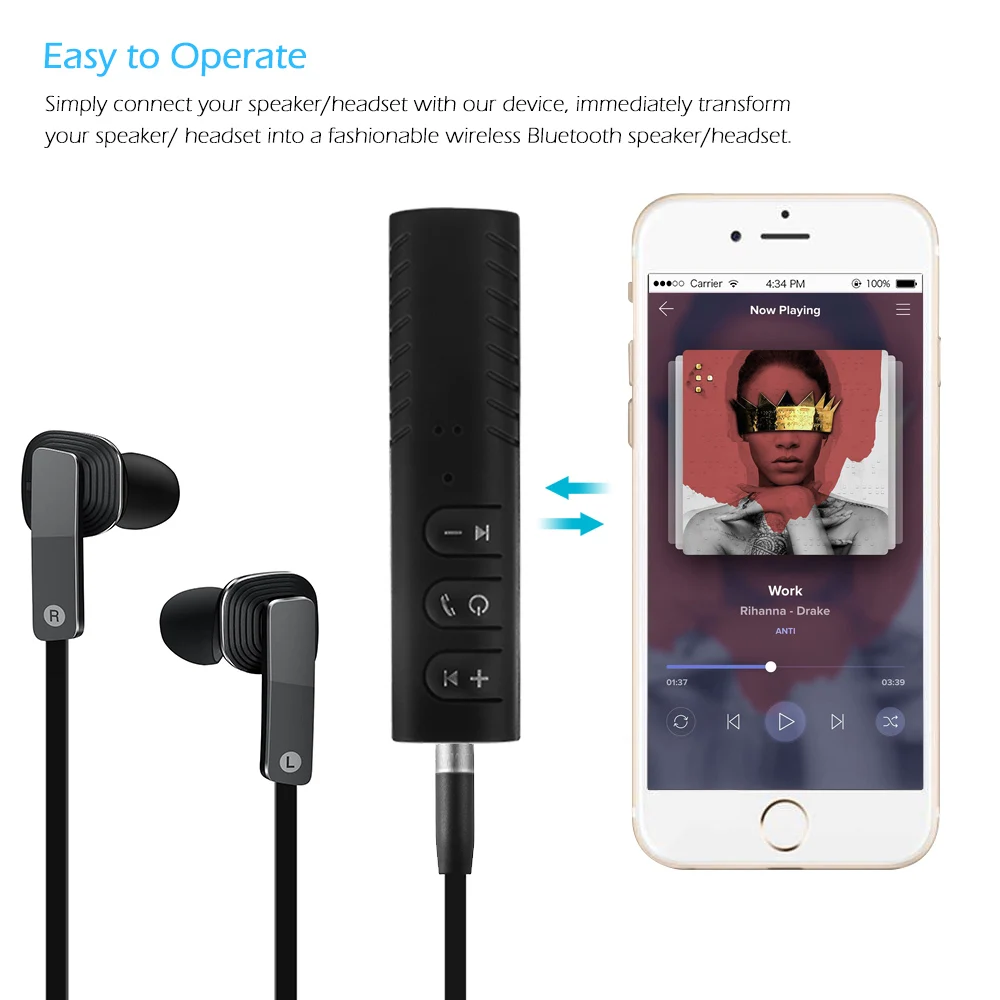 Mini Handsfree AUX Bluetooth USB Music Audio Receiver Bluetooth Car Kit 3.5mm Jack Adapter for Speaker Headphone Car AUX