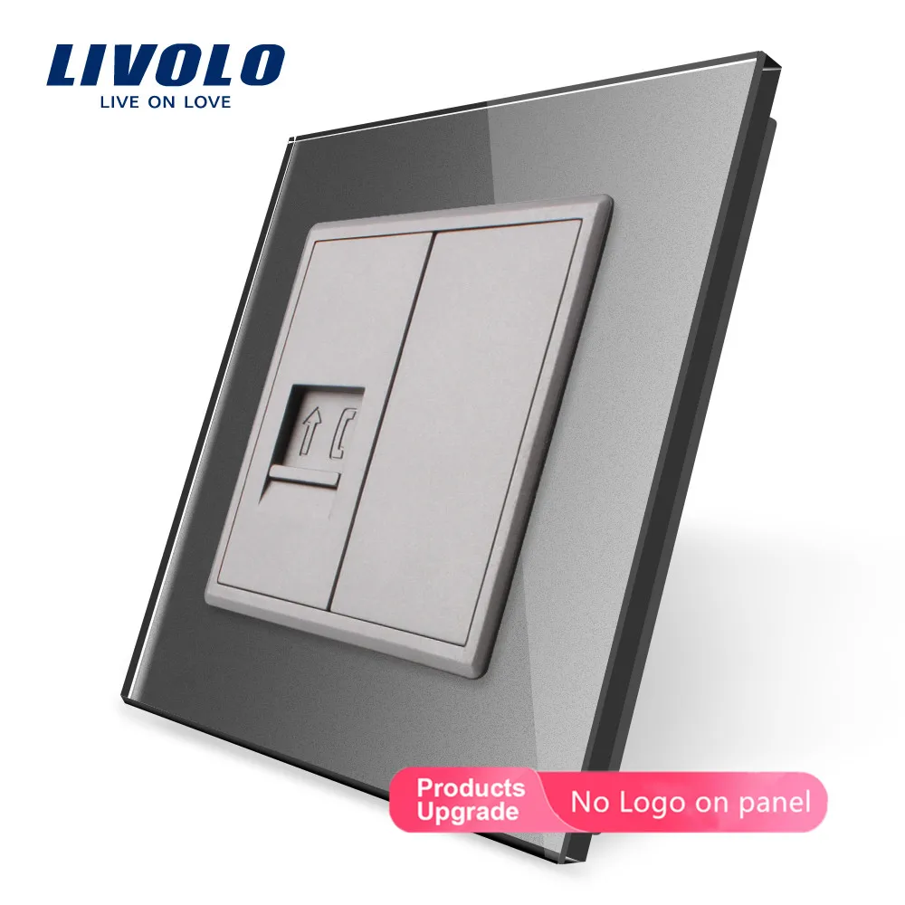 Grey-No logo Livolo 4 цвета с украшением в виде кристаллов Стекло Панель, одноблочный телефонная розетка/розетка VL-C791T-11/12/13/15 без переходник, без логотипа - Тип: Grey-No logo