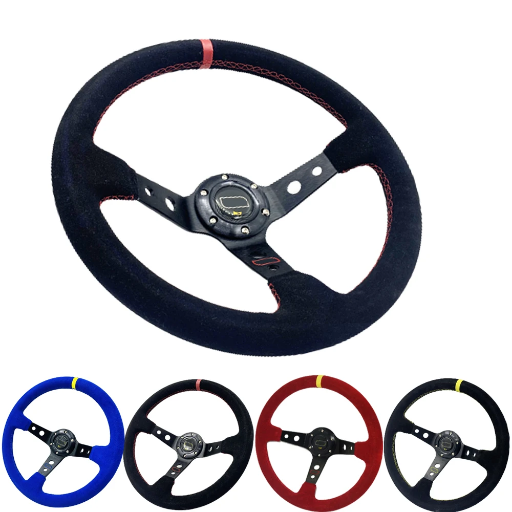 

Universal 350mm 14"Ralliart Racing Steering Wheel 6 Bolt Aluminum Frame Deep Dish Car Sport Steering Wheel with Horn Button