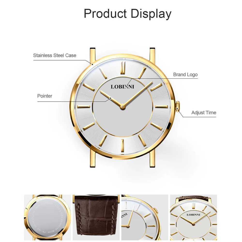 LOBINNI Switzerland Роскошные Брендовые часы для влюбленных из кожи модные наручные с