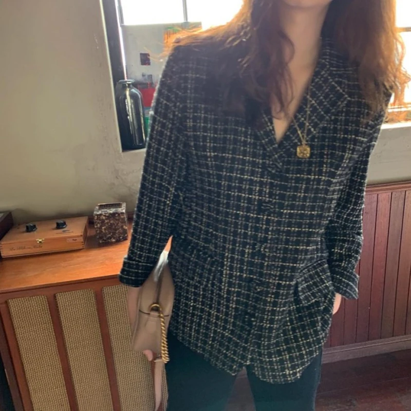 Осенняя женская короткая куртка Корейская элегантная тонкая шерстяная с длинным