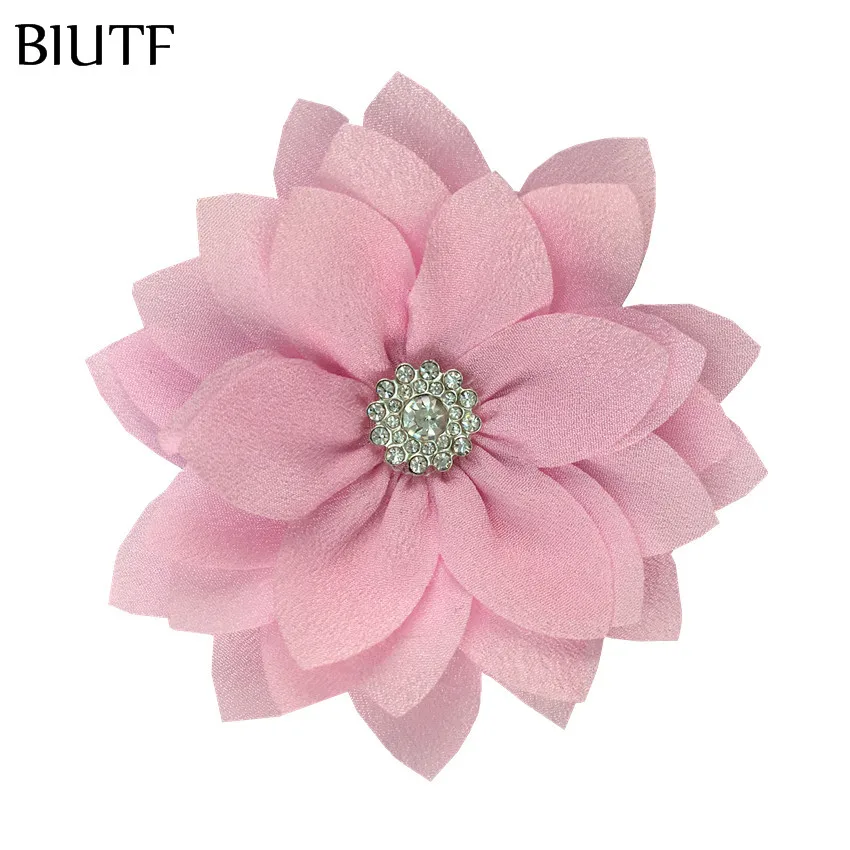 10 шт./лот 9 см многослойный тканевый цветок с кнопкой Rhinstone модный головной убор