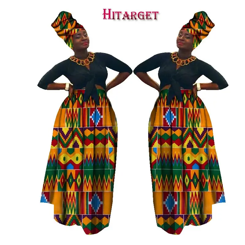 2020 осень Дашики в африканском стиле Юбка с высокой талией юбка фут + головной убор