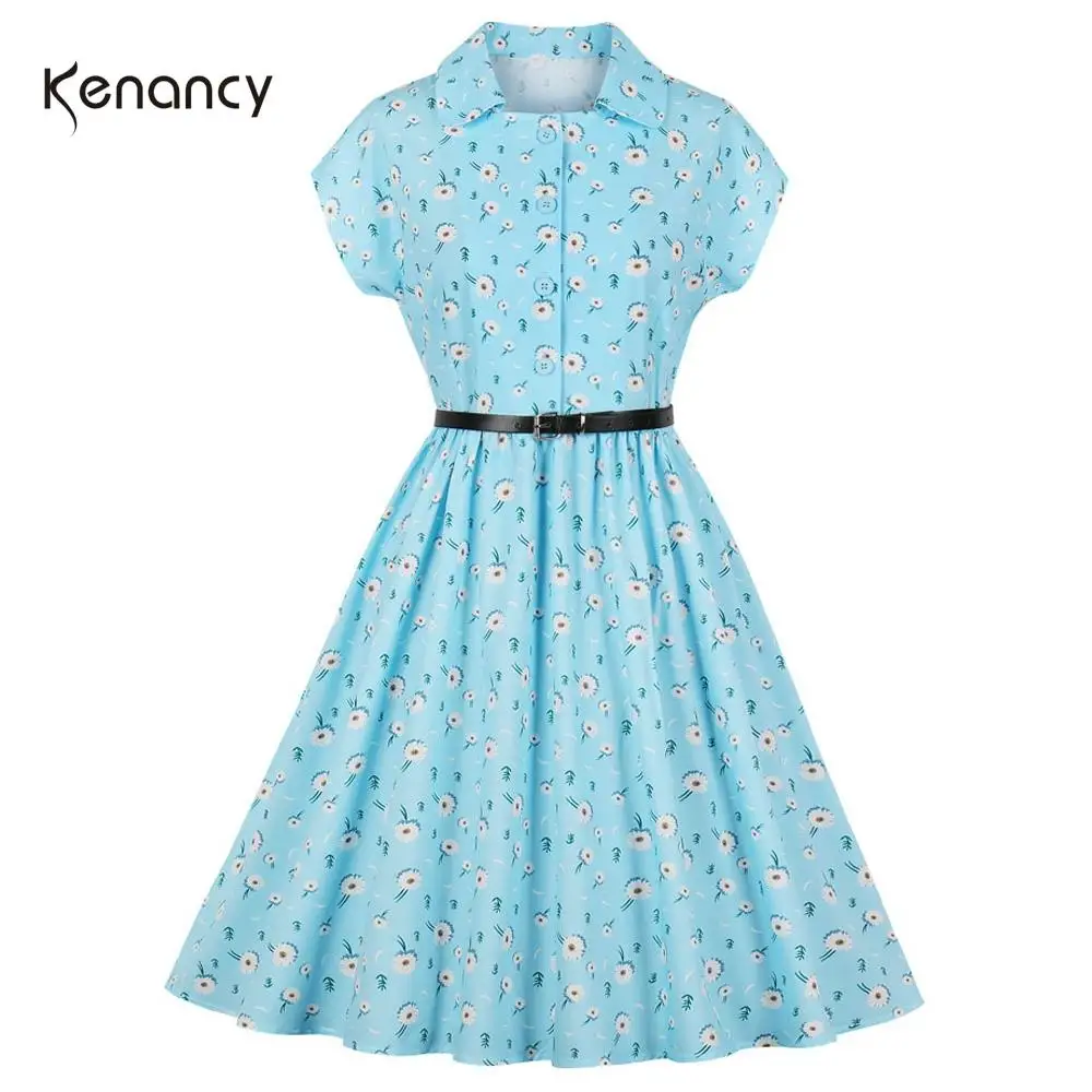 Женское винтажное платье с отложным воротником коротким рукавом и цветочным
