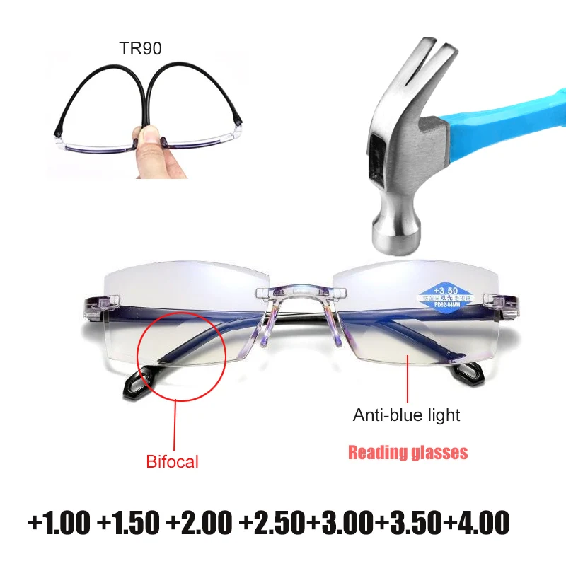 

Men Women Ultralight Rimless Reading Glasses Anti Blue Light Radiation Computer Presbyopia Readers spectacleso Reader Glasses