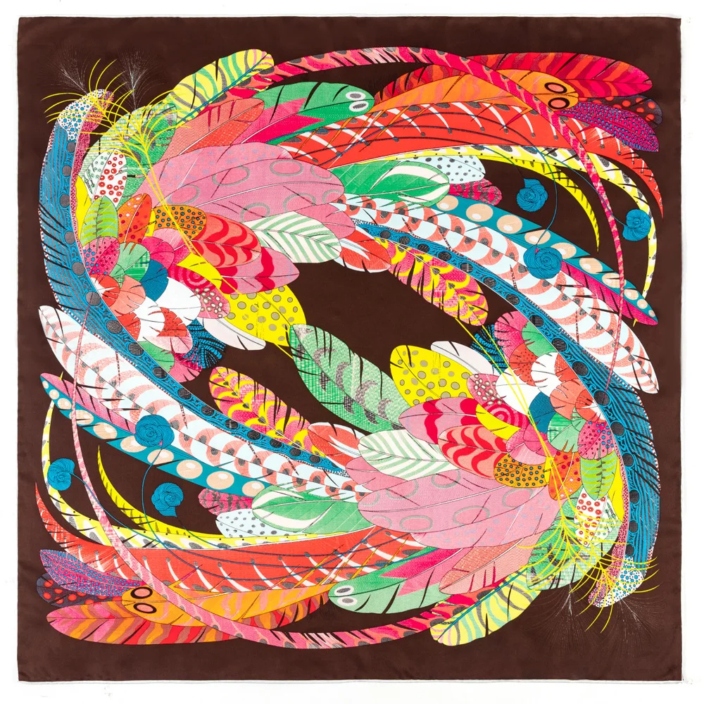 

Manual Hand Rolled Twill Silk Scarf Women Indian Feather Square Scarves Echarpes Foulards Femme Wrap Bandana Hijab 90CM