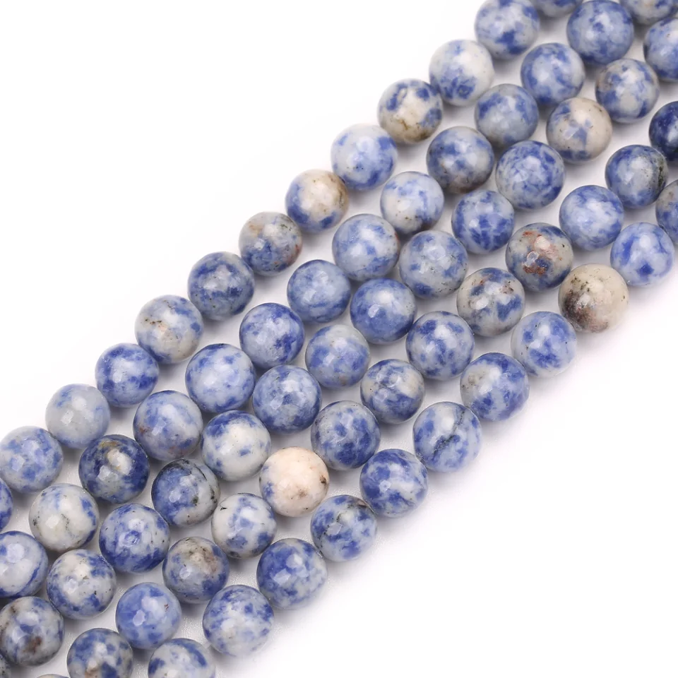 bijoux White Dot Blue Natural Stone Beads For Jewelry Making Diy Bracelet 4mm 6mm 8mm 10mm 12mm 15&quotStrand | Украшения и