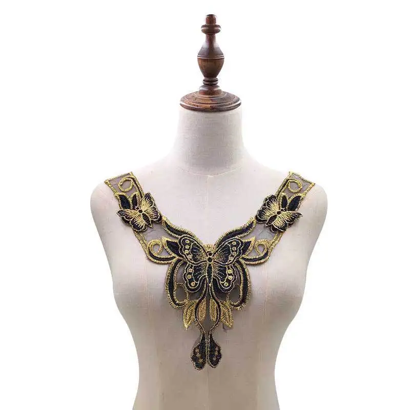 1 шт. золотая черная Venise кружевная ткань 3D бабочки искусственный воротник платье