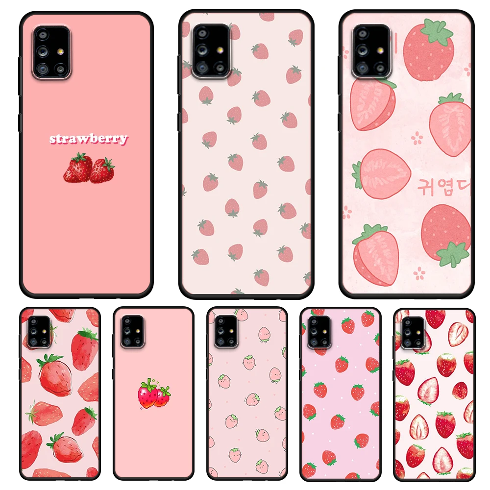 

Cute Strawberry Cartoon For Samsung Galaxy A72 A52 A51 A32 A02S A12 A42 A91 A81 A71 A01 A21S 5G Soft Black Phone Case