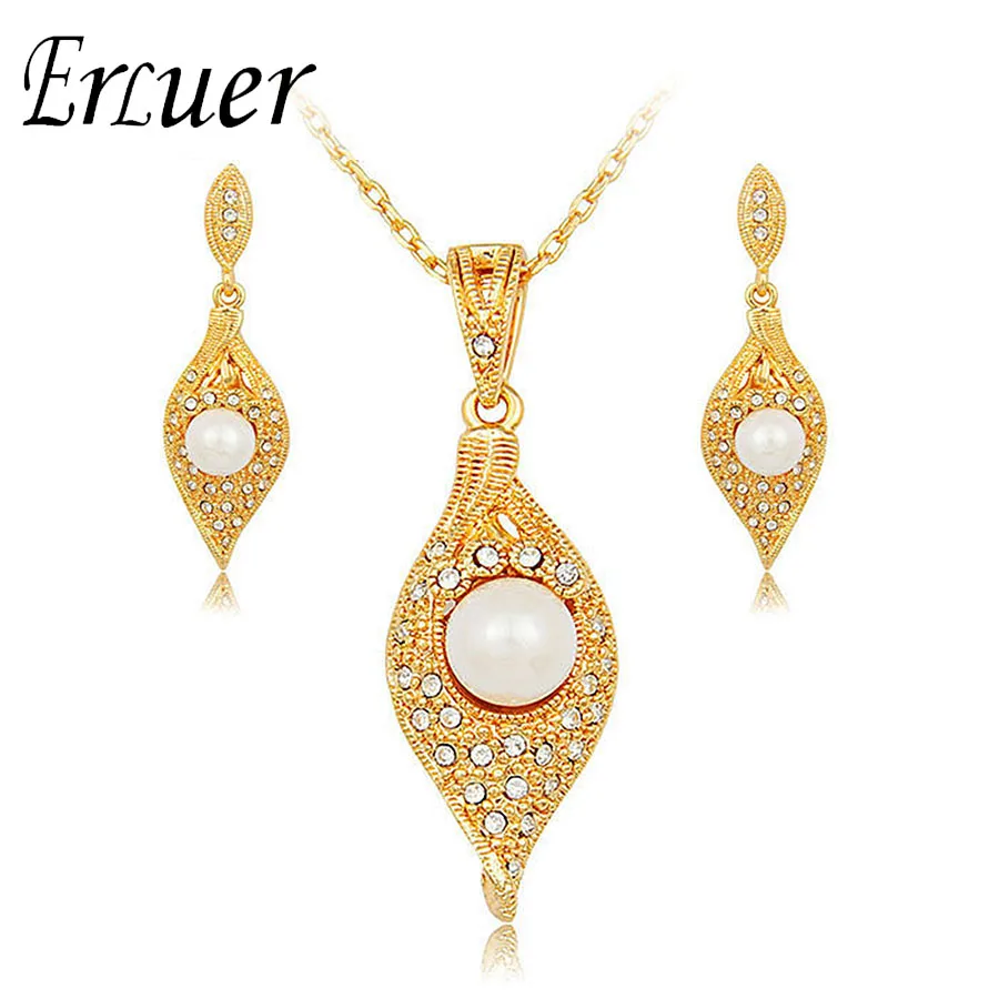 Африканский Золотой лист имитация жемчуга ожерелье и серьги капли Дубай модные