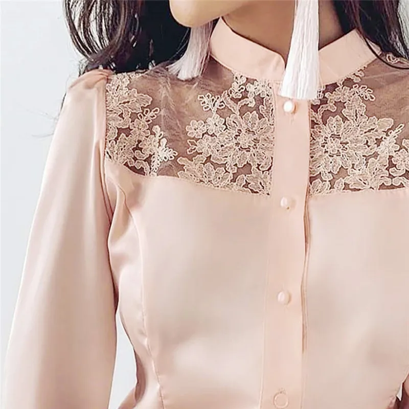 

Fashion Women Shirt Plus Size 5xl Female Blouse Lace Sexy Top Long Sleeve Woman Shirts Lady Sweet All-Match Exquisite Shirts