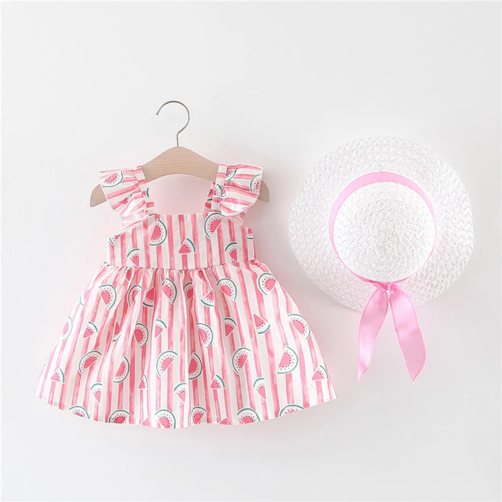 TELOTUNY dress Toddler Baby Kids Girls Sleeveless Strap Bow Watermelon Princess Dress Clothes +straw hat baby summer 2020a | Детская