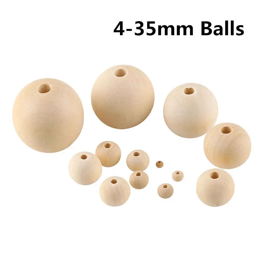 Бусины из натурального дерева 4-35 мм круглые деревянные подвески с отверстиями