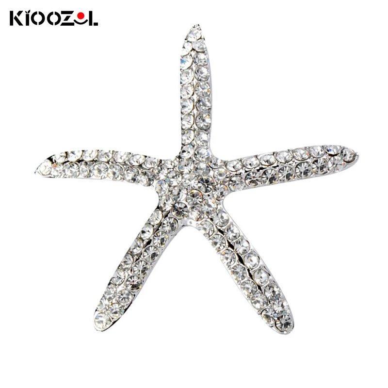 

KIOOZOL Silver Color Starfish Full Rhinestone Brooch For Women Vintage Jewelry Accessories 2021 New Arrival 061 KO3