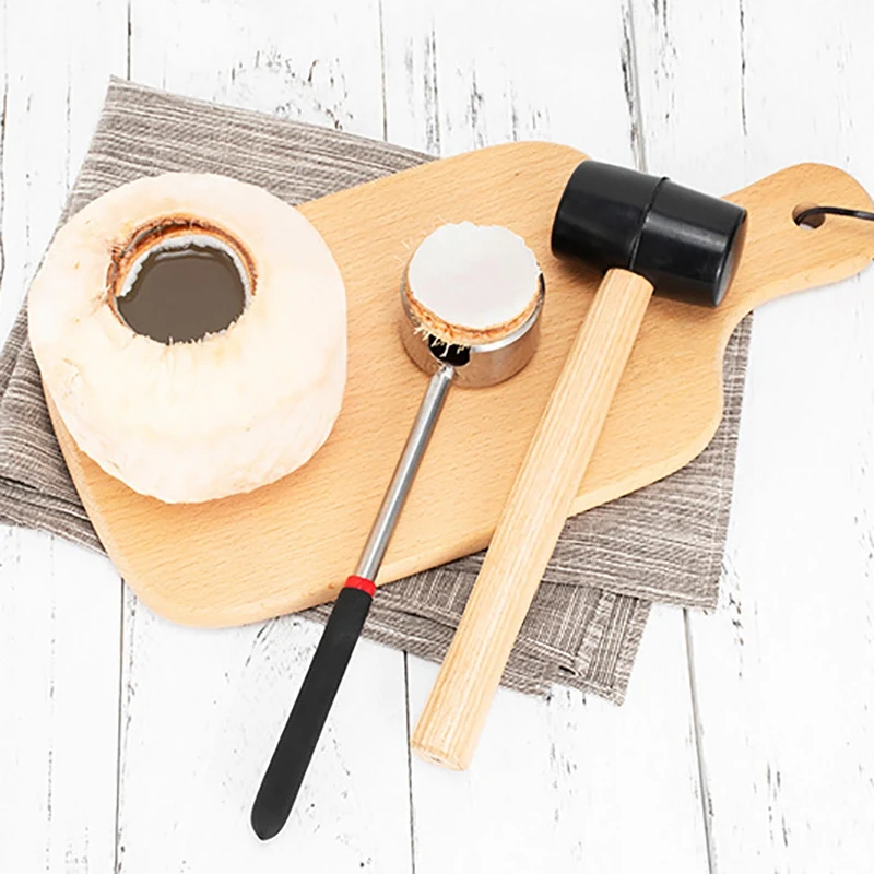 

Coconut Corkscrew Set,Coconut Opener Tool Set for Young Coconut Opening with Rubber Mallet