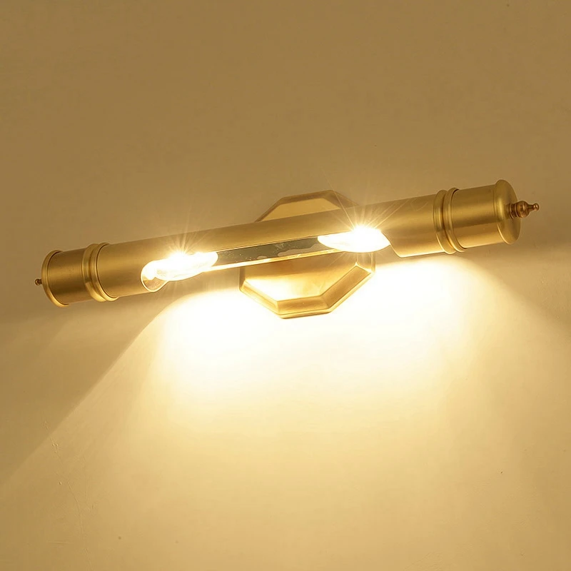 

Retro Vanity Mirror Front Wall Light Metal Tube Rotatable Led Modern Brass Cabinet Mirror Light for Bathroom Bedroom