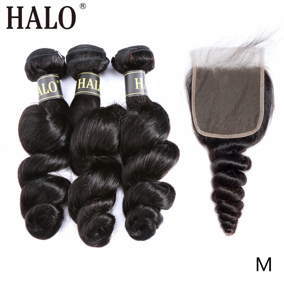 Halo 28 30 дюймов 3 пряди свободные вплетаемые с закрытием кружева 4*4 средняя часть