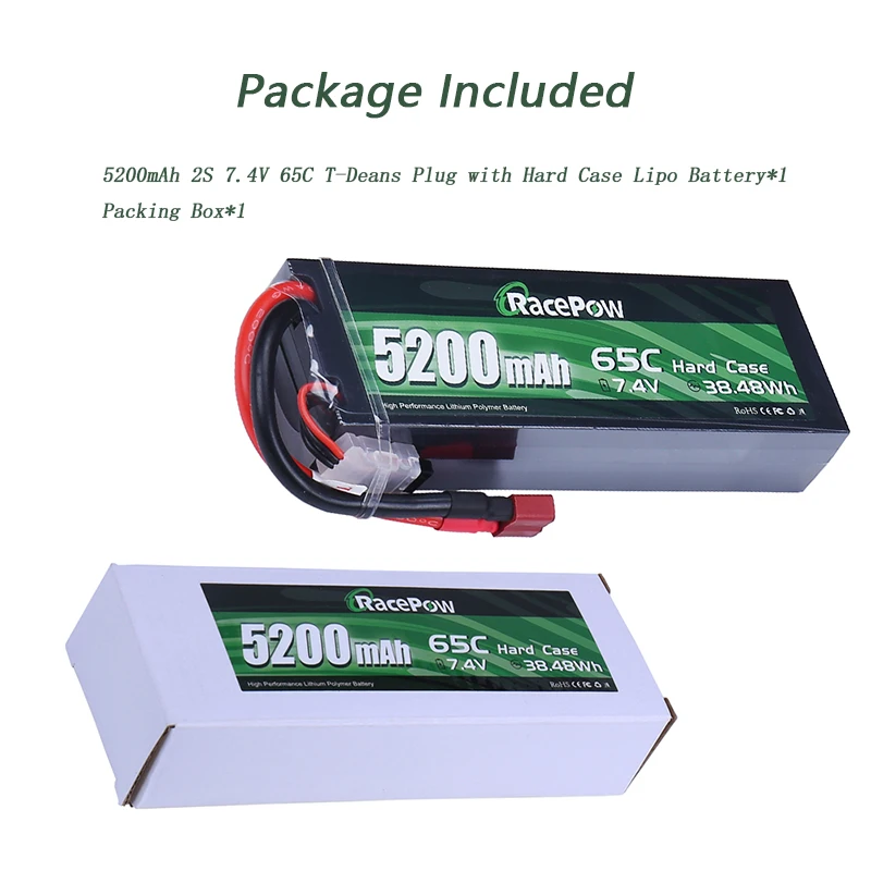 racepow 5200mah 74 v 2s 65c rc жесткий чехол lipo батаре