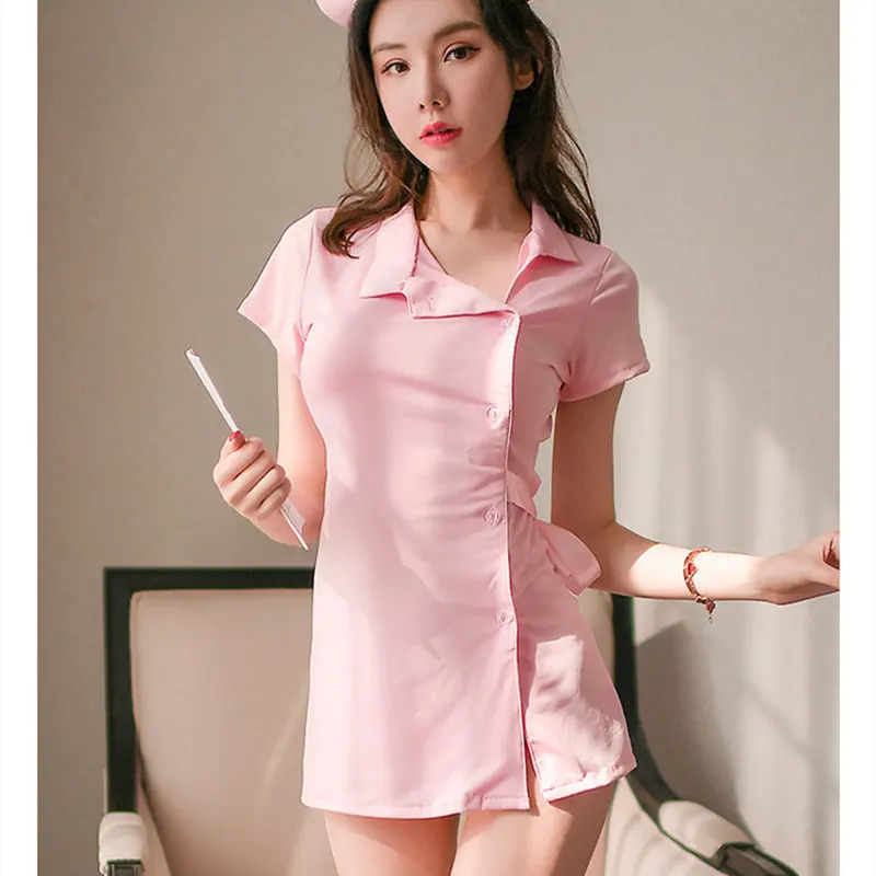 

2020 New Sexy Lingerie Female Nurse Buckle Strap Side Slit Skirt Uniform Temptation Pajamas Cosplay